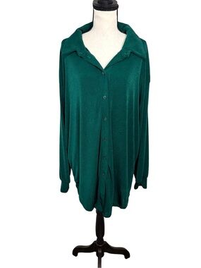 Fashion Nova Emerald Green Oversized Button Front Tunic Blouse 1X